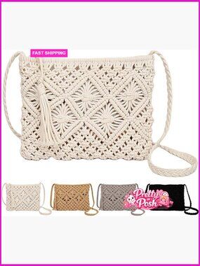 Crochet Woven Clutch Crossbody Bag Bohemian Summer Beach Purse